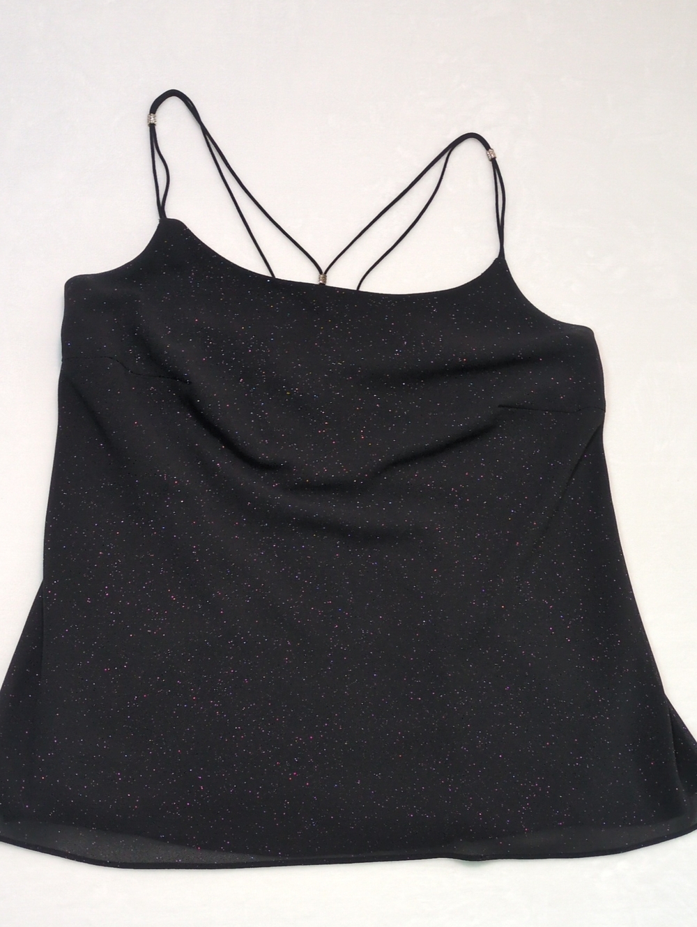 Onyx Nite Black Sparkle Camisole Tank Top 2x Glitter Strappy Detail